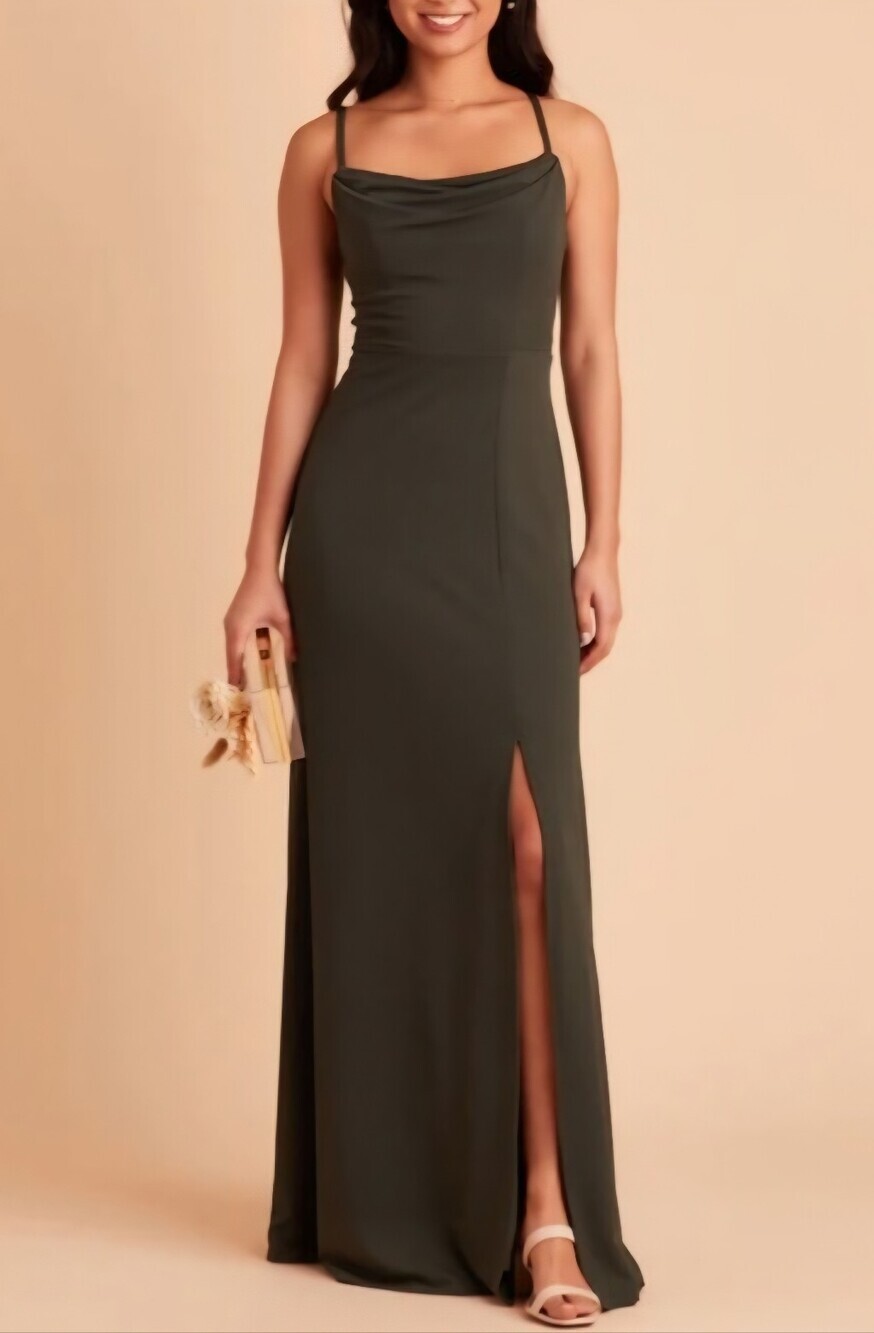 Birdy Grey Ash Dress Crepe Olive Green Women's Smaĺl S Bridesmaid Long EUC